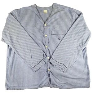 Vintage Polo Ralph Lauren XL Mens Blue Pinstripe Cotton Pajama Sleep Shirt